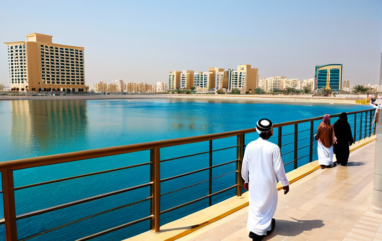 Modern Real Estate Development**
"A bustling scene of modern architecture and real estate development in Jeddah, Saudi Arabia. Focus on high-rise buildings with waterfront views, displaying elements of contemporary Arabian design. Include construction workers in appropriate attire and families strolling along the promenade. Safe for work, appropriate content, fully clothed, professional architecture photography, showcasing the vibrancy of the city, perfect anatomy, natural proportions, family-friendly."
**