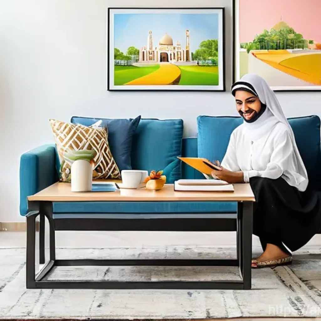재정 목표 설정의 핵심 요소 - **Financial Vision Board in an Emirati Home**
    A young, modest Emirati couple (the man in a thobe...