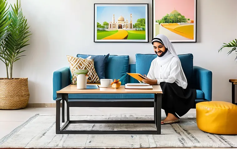 재정 목표 설정의 핵심 요소 - **Financial Vision Board in an Emirati Home**
A young, modest Emirati couple (the man in a thobe...