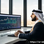 Home 22 자산 관리의 기본 개념 - A modern Arab financial advisor sitting at a sleek desk in a stylish office with Arabic calligraphy ...