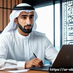 Home 21 부채의 긍정적 효과와 부정적 효과 - A professional Arab businessman in a modern office setting, confidently reviewing financial document...