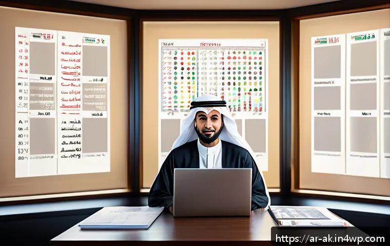 주식 투자 기초 주식시장 이해하기 - A detailed digital illustration of an Arabic man in traditional attire sitting at a modern desk usin...