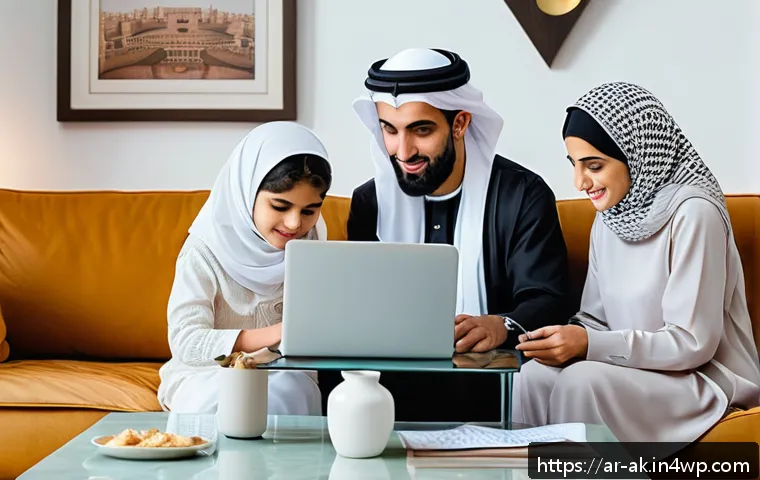 예산 짜는 방법 초보자 가이드 - A modern Middle Eastern family sitting around a dining table in a cozy living room, meticulously rev...