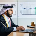 Home 18 소득원 다각화의 필요성과 방법 - A professional Middle Eastern man in traditional attire sitting at a modern desk with a laptop and f...