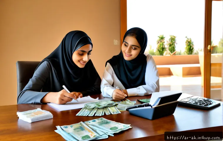 가족 재정 계획의 중요성 - Photorealistic Arab family financial planning at a bright modern home dining table, modestly dressed...
